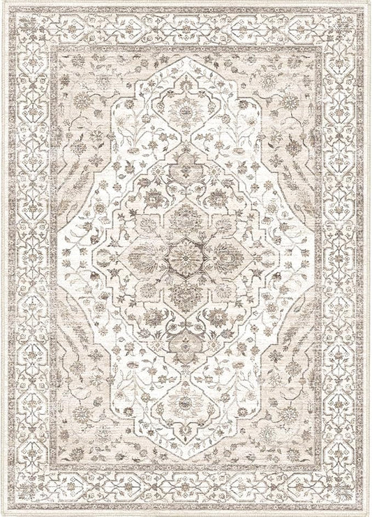 Fortsea 5'x7' Machine Washable Abstract Design Area Rug Machine Washable Area Rugs 5X7, Non Slip, Stain Resistant, Home Decor Living Room Area Rugs 5x7 (Beige Cream 5x7)…