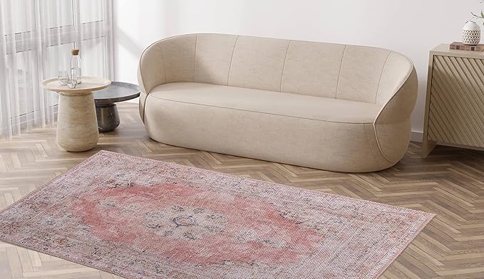 RugOver Machine Washable Area Rug, Pet-Friendly and Non-Slip Indoor Carpet for Kitchen, Bathroom, Living Room, Home Floor Decoration(Flesh/Oatmeal, 5'1" x 7'5")