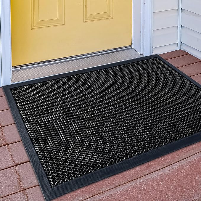 Fylyz Outdoor Indoor Door Mats for Entryway, Heavy Duty and Durable All-Weather Entry Mat, Low Profile, Non-Slip and Easy Clean Outdoor Doormat for Entrance, Patio and Garage (Black and white 36"x24")