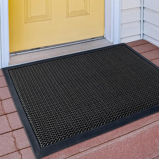 Fylyz Outdoor Indoor Door Mats for Entryway, Heavy Duty and Durable All-Weather Entry Mat, Low Profile, Non-Slip and Easy Clean Outdoor Doormat for Entrance, Patio and Garage (Black and white 36"x24")