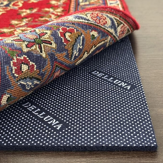 DELLUNA Non-Slip Area Rug Pad 1/4" Thick Double Side Rubber + Felt, 3'x5' Premium Deluxe Cushioned- Safe for All Floors, Adds Comfort and Protection, Ultra Strong Grip, Stop Rug from Moving.