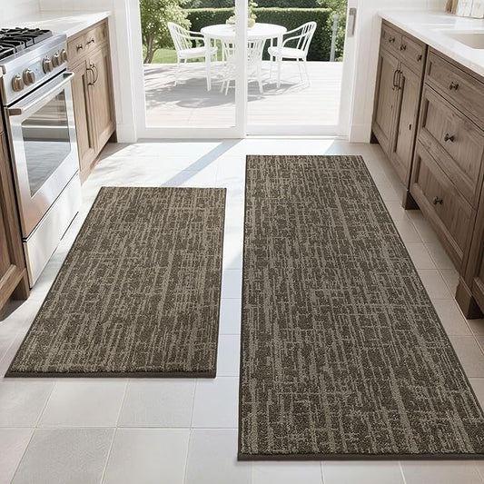 COSY HOMEER Kitchen Rugs Non Slip Washable 24"x36"+24"x60",Absorbent Soft Kitchen Mats for Floor,Polyester Kitchen Runner Rug Sets of 2,Kitchen Floor Mats for Sink Mat,Hallway,Laundry,Light Brown