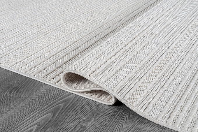 Luul Home Micro Loop Indoor Rug White 5x7 Boho Geometric Neutral Area Rugs for Living Room Soft Luxury Modern Low and High Pile Durable Stain Resistant Non-Shedding Indoor Area Carpet 5 x 7