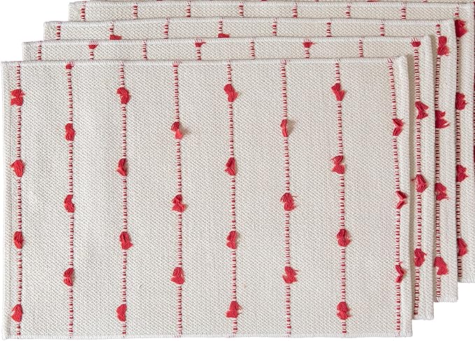 Christmas Valentines Placemats Set of 6, Cotton Linen Woven Table Mats for Modern Dining Table, 13x19 Inch Rustic Kitchen Valentine's Day Decorations Red Place Mats