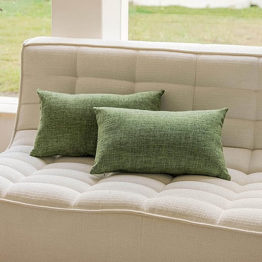 Home Brilliant Rectangle Spring Pillow Covers 12x20 Inch Lined Linen Farmhouse Throw Pillow Covers for Living Room Patio Furniture Decor, 12 x 20 Inch, Set of 2, Green