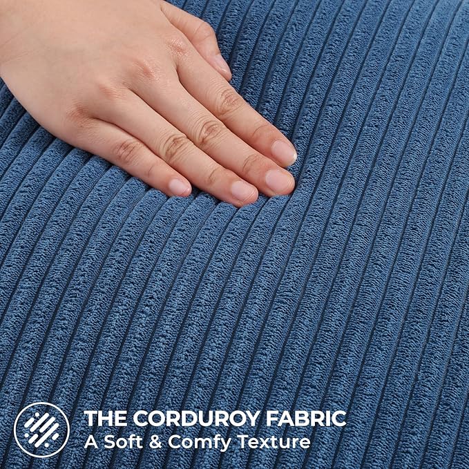 Mecatny Corduroy Decorative Throw Pillow Covers 22x22 Set of 2 for Sofa Living Room, Soft Neutral Boho Couch Pillow Covers for Home Decor, Navy Blue