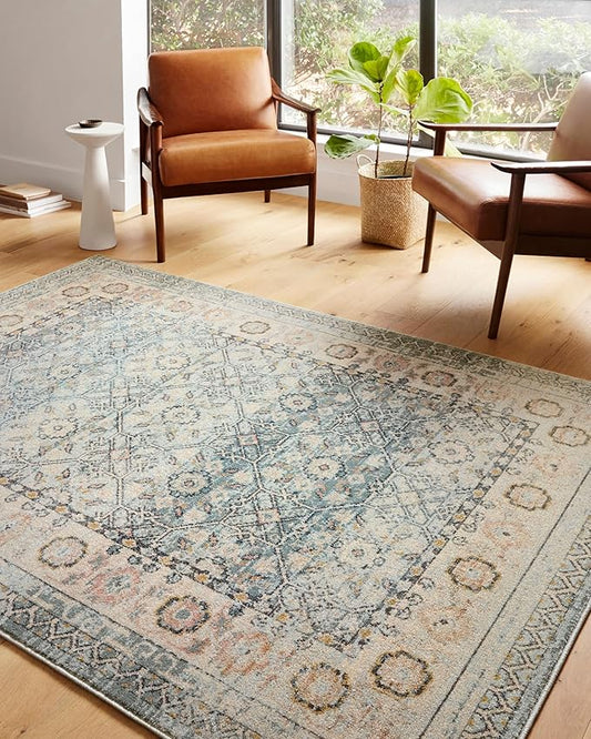Loloi Jocelyn Collection JOC-04 Sky/Multi 5'-5" x 7'-6" .38" Thick Area Rug
