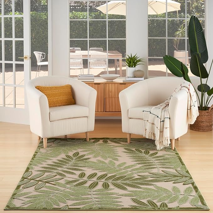 Nourison Home Aloha Ivory Green 3'6" x 5'6" Area Rug - Easy Clean, Non Shedding, Bed Room, Living Room, Dining Room, Kitchen (4' x 6')