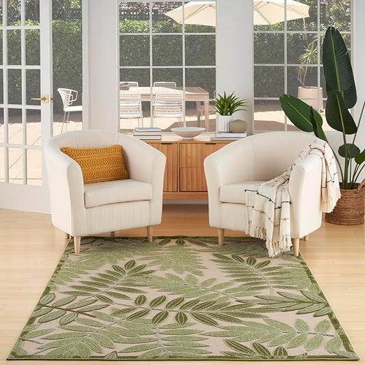 Nourison Home Aloha Ivory Green 3'6" x 5'6" Area Rug - Easy Clean, Non Shedding, Bed Room, Living Room, Dining Room, Kitchen (4' x 6')