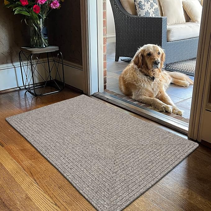 Slate Grey Small Braided Rug 20"x30" - Rectangle, Indoor Outdoor Washable - Country Decor for Bathrooms and Entryways - Beautiful, Durable, Waterproof, Pet Friendly and Soft