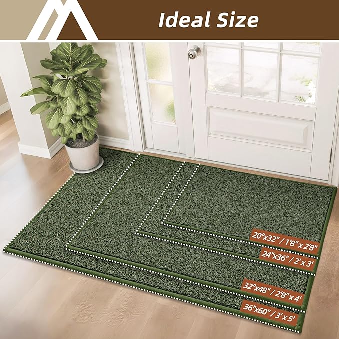 COSY HOMEER-Door-Mat 36"x60" Non Slip Absorbent Entryway Rugs Dirt Trapper Doormats Washable Entrance Mats Low Pile Welcome Floor Mat for Front Back Door and Entry Mats,Green