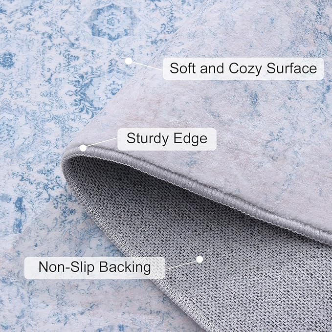 Vanmoos 4x6 Area Rug - Machine Washable, Non-Slip Soft Carpet for Living Room, Bedroom, Office, Dining Room - Durable Accent Rug for Farmhouse & High-Traffic Areas, Nordic Serenity/Blue