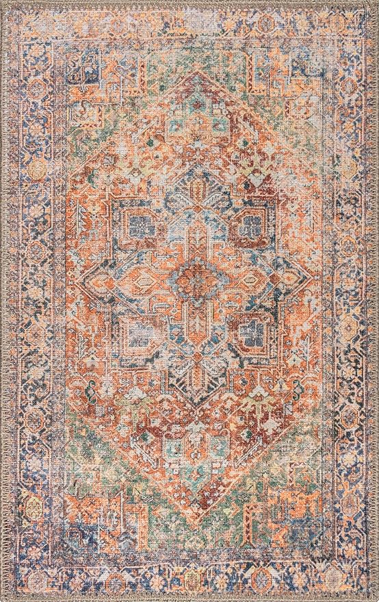 RugOver Machine Washable Area Rug, Pet-Friendly and Non-Slip Indoor Carpet for Kitchen, Bathroom, Living Room, Home Floor Decoration (Multicolor, 2' x 3')