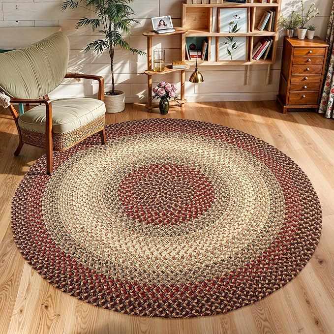 RRI Home Decor EastEnd EL43 Warm Earth 4' x 4' Round - Braided Area Rug, Home Decor, Floor Mat or Bedroom Rug - Easy Care, Ideal for High Traffic Areas in Hallway and Living Room - Made in USA
