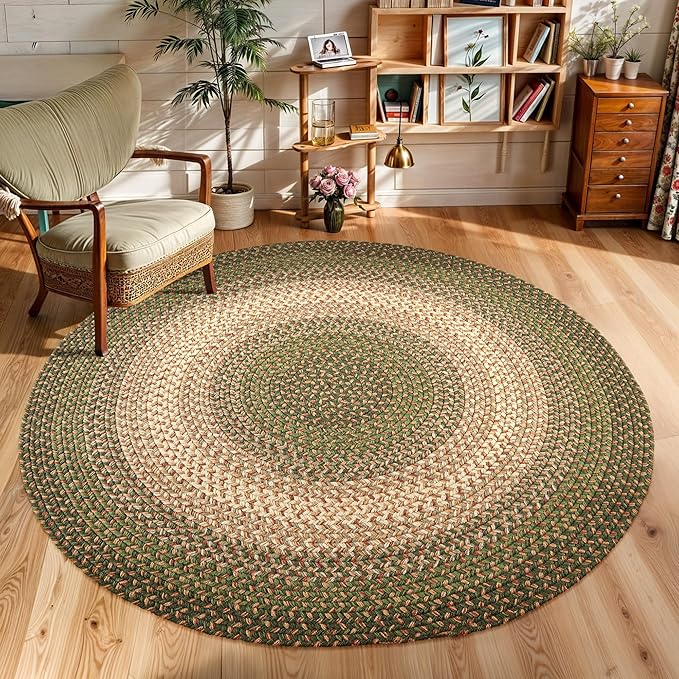 RRI Home Decor EastEnd EL63 Herb Garden 4' x 4' Round - Braided Area Rug, Home Decor, Floor Mat or Bedroom Rug - Easy Care, Ideal for High Traffic Areas in Hallway and Living Room - Made in USA