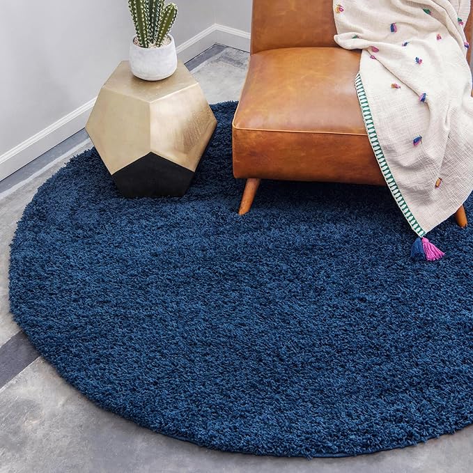 Unique Loom Solid Shag Collection Area Rug (4' 1" Round, Sapphire Blue/ Navy Blue)