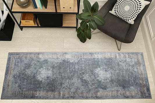 RugOver Machine Washable Area Rug, Pet-Friendly and Non-Slip Indoor Carpet for Kitchen, Bathroom, Living Room, Home Floor Decoration(Ash/Champagne, 2'6" x 6'6")