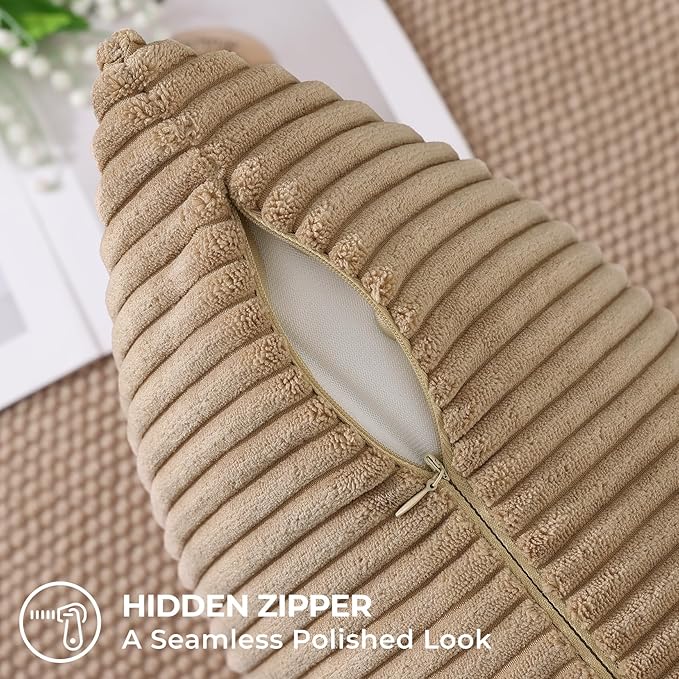Mecatny Corduroy Decorative Throw Pillow Covers 22x22 Set of 2 for Sofa Living Room, Soft Neutral Boho Couch Pillow Covers for Home Decor, Khaki