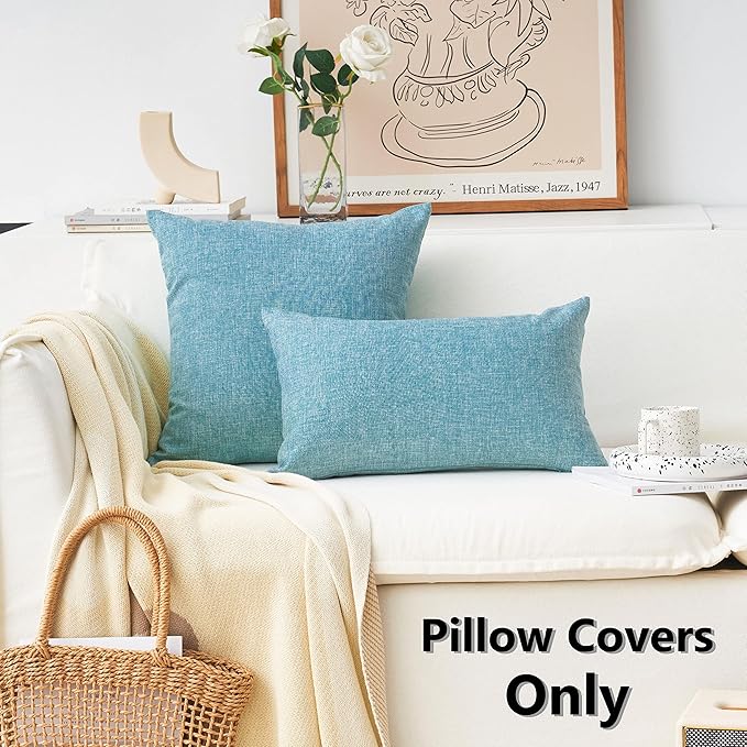 Home Brilliant Teal Throw Pillow Covers Rectangular 12x20 Pillow Cover Linen Decorative Bed Pillows Cases for Couch Sofa, 12 x 20 inch (30x50 cm), Set of 4, Teal