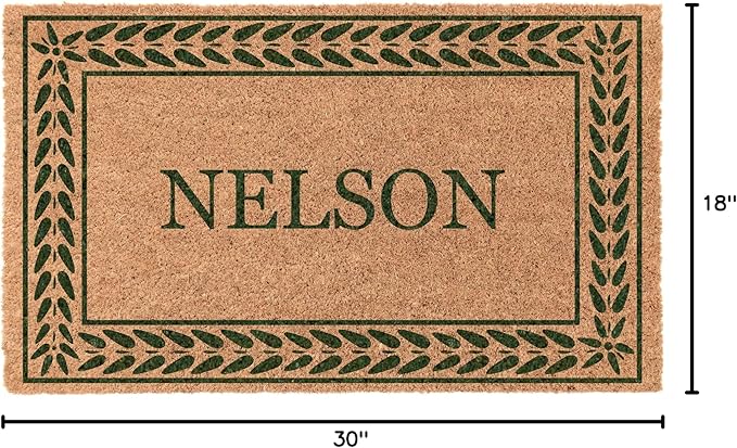 COCO MATS 'N MORE Green Leafy Vines Bordered Personalized Coco Doormat 18" x 30" with Vinyl Backing | Doormat Outdoor Catches Dirt for a Clean Home | Unique Housewarming Gifts