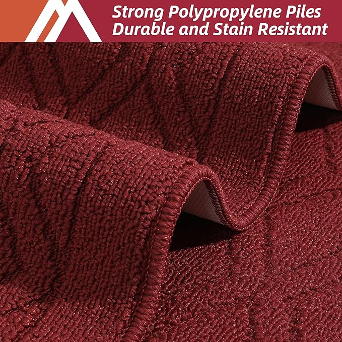 COSY HOMEER 48x20 Inch/30X20 Inch Kitchen Rug Mats Made of 100% Polypropylene 2 Pieces Soft Kitchen Mat Specialized in Anti Slippery and Machine Washable,red