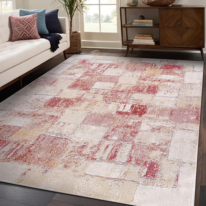 Beverly Rug Living Room Rug 4x6 Modern Luxury Ultra Soft Vintage Indoor Area Rugs for Kitchen Dining Room Stain Resistant Non Shedding Indoor Carpet Alfombras para Salas Modernas (4 x 6 Pink)