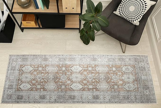 RugOver Machine Washable Area Rug, Pet-Friendly and Non-Slip Indoor Carpet for Kitchen, Bathroom, Living Room, Home Floor Decoration(Ivory/Walnut, 2'6" x 6'6")