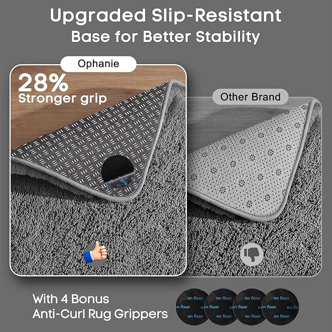 Ophanie 2x10 Runner Rug for Hallway, Upgrade Non-Slip Fluffy Soft Bedside Rugs, Bedroom Living Room Grey Shaggy Gray Carpet for Kids Girls Boys Dorm Nursery Home Decor Aesthetic