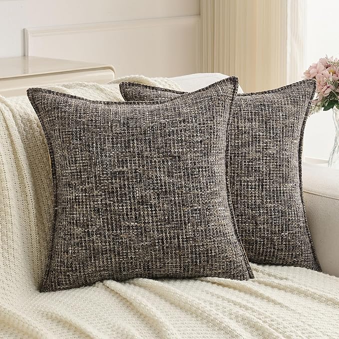 FUTEI Coffee Decorative Throw Pillow Covers 26x26 Inch Set of 4,Soft Chenille Tweed Textured Euro Pillow Shams,Modern Home Decor for Couch Bed Living Room