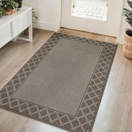 BEQHAUSE Door Mat Dirt Trapper Non Slip Entryway Rugs Absorbent Welcome Mat Low Profile Washable Front Door Mat for Muddy Paws,Entrance,Hallway, 36" x 60", Brown