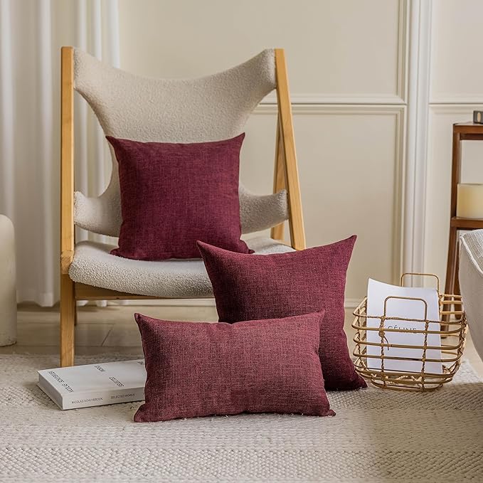 Home Brilliant Euro Sham Pillow Covers 26x26 Set of 2 Soft Lined Linen Christmas Decorative Pillow Covers Square Vintage Pillow Cases for Party Anniversary and Wedding, 26 x 26 Inch, Wine Red