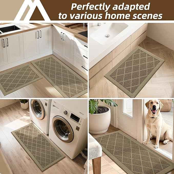 COSY HOMEER Kitchen Mats, 2 PCS Kitchen Rug Non Slip Washable, Absorbent Runner Rugs for Kitchen Floor, 100% Polypropylene Kitchen Sink Rug 20"x32" + 20"x48"(Beige)
