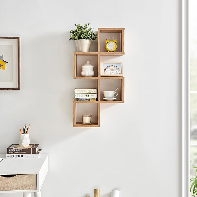 Danya B. Cubby Chessboard Wall Shelf - Horizontal or Vertical (Chestnut)