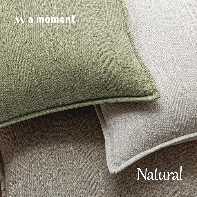 a moment Linen Pillow Covers Set of 2,Boho Farmhouse Throw Pillowcases Neutral Textured Decorative Covers for Couch Sofa,Linen Blend Accent Case Cushion Living Room Home Decor 22"x22"Seeding Green