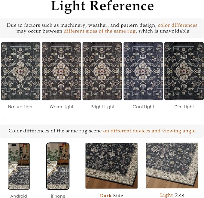 PureCozy Black 2x6 Runner Rug Washable Hallway Vintage Carpet Small Indoor Kitchen Non Slip Low Pile Thin Soft Stain Resistant Accent Throw Rug for Laundry Bathroom Bedroom Living Room