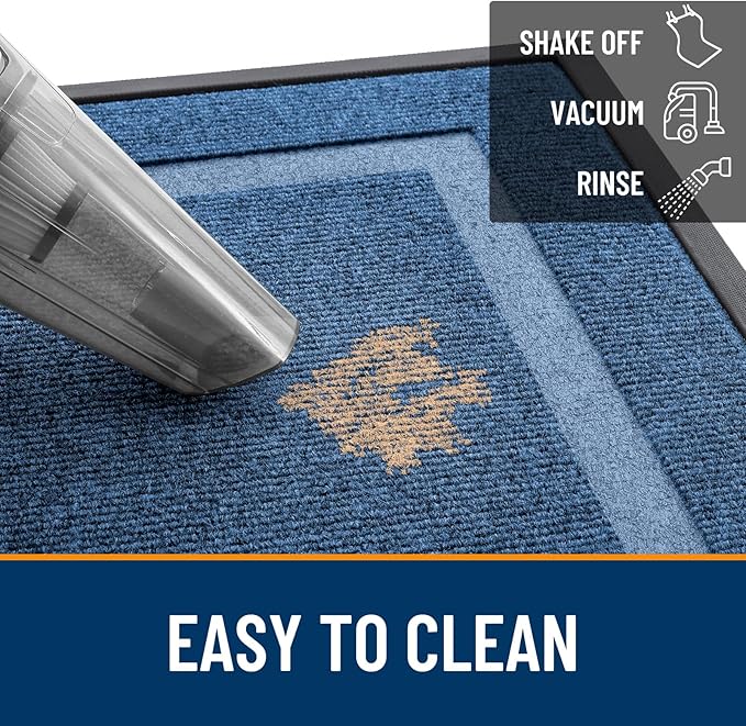OLANLY Front Door Mat Indoor Outdoor Entrance, Waterproof All-Season, All-Weather Doormat, Sturdy Natural Rubber, Fade Resistant, Low Profile, Easy Clean Patio Porch Entryway Mat, 35x23, Light Blue
