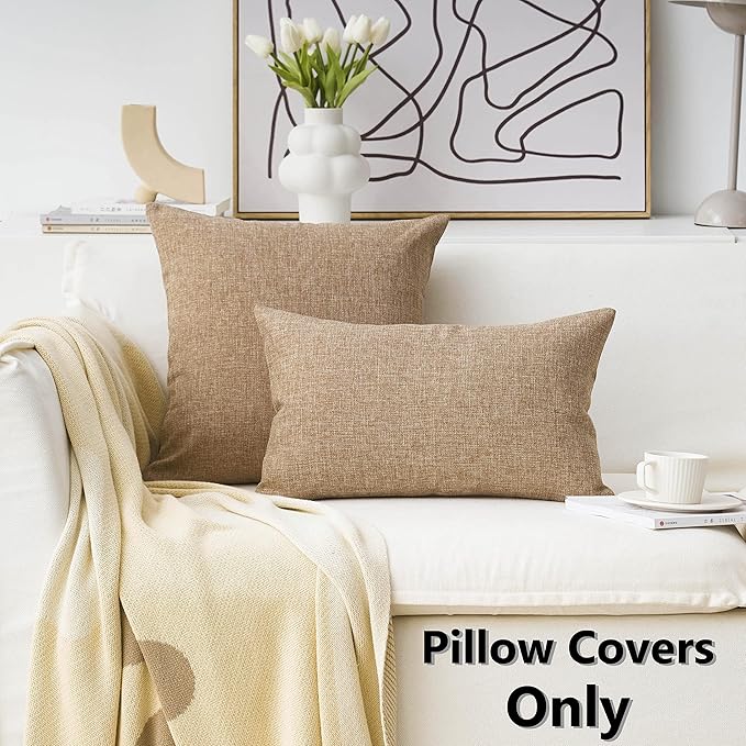 Home Brilliant Decoration Lined Linen Throw Pillow Sham Cushion Cover for Living Room Couch Patio, 26 x 26(66cm), Natural Linen