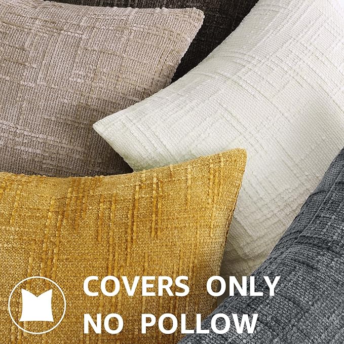 decorUhome Spring Cream White Chenille Euro Sham Throw Pillow Covers 22x22 Set of 2 Textured Slubby Couch Pillow Covers Farmhouse Accent Modern Neutral Decorative Pillow Cases for Bed Sofa Living Room