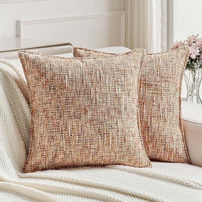 FUTEI Rust Decorative Throw Pillow Covers 20x20 Inch Set of 2,Soft Chenille Tweed Textured Cushion Case,Modern Home Decor for Couch Bed Living Room