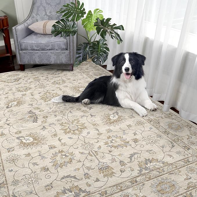 Fortsea Machine Washable Soft Area Rug 8x10 with Non Slip Backing for Living Room,Floor Decoration Carpet Mat Area Rugs 8x10 Clearance Bedroom Rug for Living Room (Beige Gold, 8X10FT)……