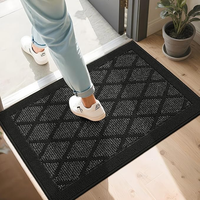 COSY HOMEER Non-Slip Door Mat 24"x36", Entryway Rugs Low Profile Absorbent Dirt Trapper Doormat for Front Entrance, Washable Polypropylene Entry Mat (Black)