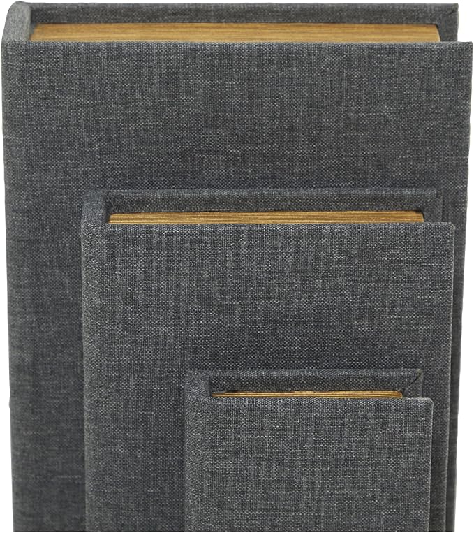 Deco 79 Linen Fabric Decorative Box Faux Storage Book Book Shaped Boxes, Set of 3 Decorative Keepsake Boxes 12", 9", 6"H, Light Gray