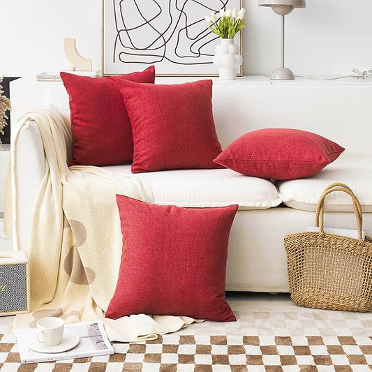 Home Brilliant Pillow Covers 18x18 Set of 4 Farmhouse Decorative Throw Pillow Covers Burlap Linen for Valentine's Day Couch Sofa Garden Indoor, 18 x 18 inch, Burgundy