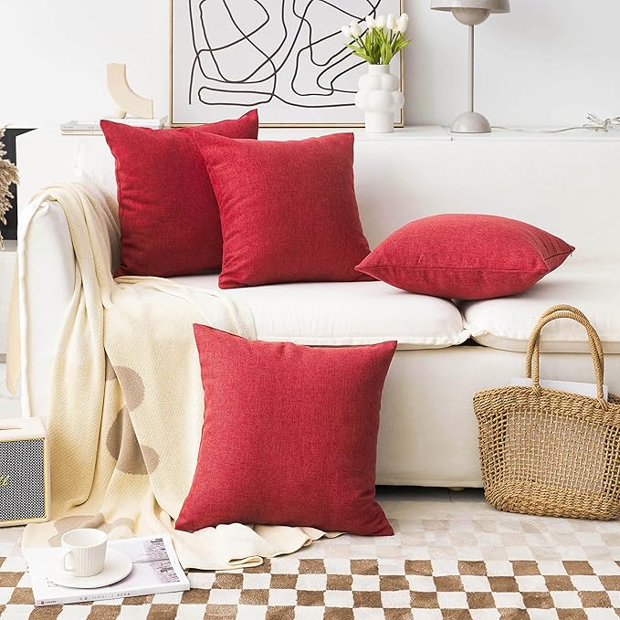 Home Brilliant Pillow Covers 18x18 Decorative Linen Square Red Throw Pillows for Couch Bed Living Room Valentine's Day, 18 x 18 inch(45x45cm), Burgundy