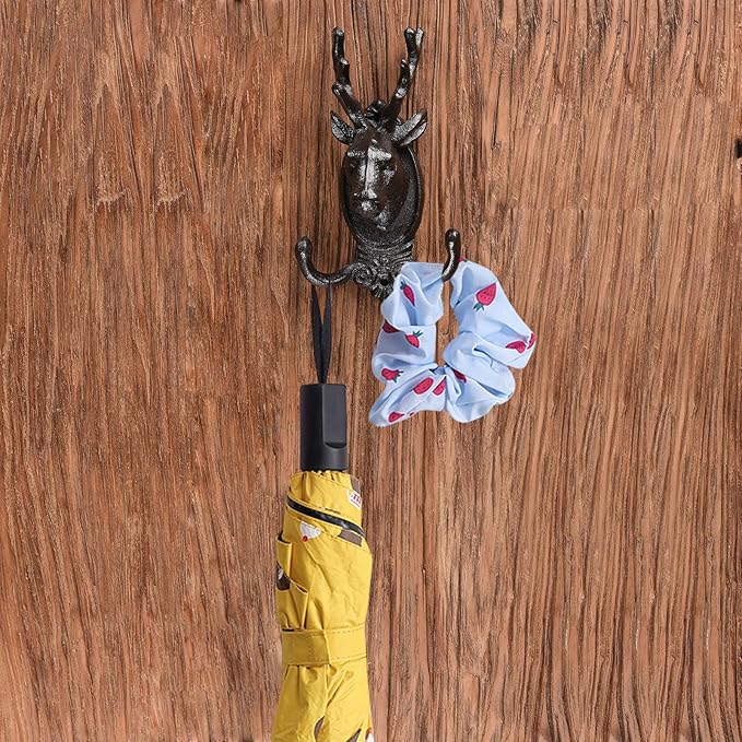 BRASSTAR Cast Iron Deer Head Decoration Double Hooks Wall Coat Hook Hanging for Coats, Bags Hats Towels Keys Rustic Retro Home Decorative Gift TQGJPT584