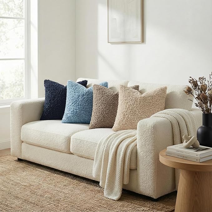 decorUhome Pack of 2 Throw Pillow Covers 20x20 Inch, Faux Fur Decorative Sherpa Pillow Covers Fuzzy Accent Soft Sheepskin Fleece Pillow Cases for Couch Living Room Bed, Navy Blue