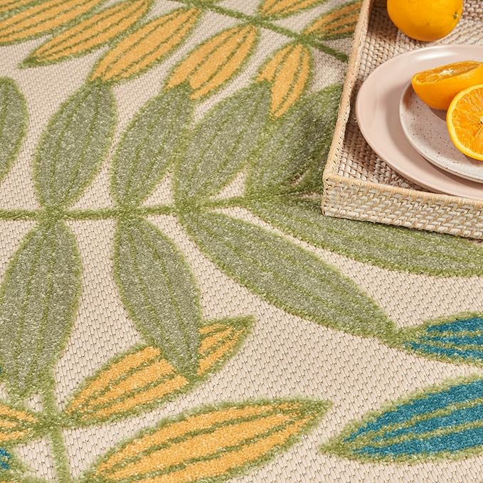 Nourison Home Aloha Green Multicolor 5'3" x 7'5" Area Rug - Easy Clean, Non Shedding, Bed Room, Living Room, Dining Room, Kitchen (5' x 8')