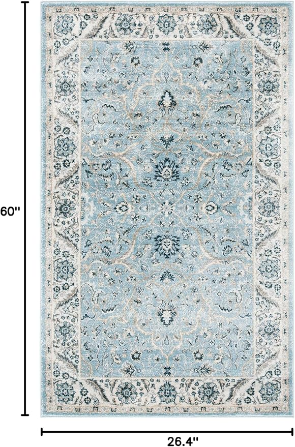 SAFAVIEH Isabella Collection Accent Rug - 2'2" x 5', Light Blue & Cream, Oriental Design, Non-Shedding & Easy Care, Ideal for High Traffic Areas in Entryway, Living Room, Bedroom (ISA912M)