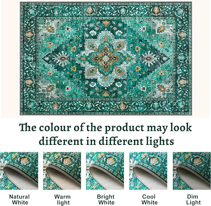 Vintage Rug 2x3 Washable Rug for Entryway, Non Slip Small Area Rug, Indoor Front Door, Print Distressed Emerald Door Mat Carpet, Soft Low Pile Rugs for Entrance Kitchen Bedroom Bathroom