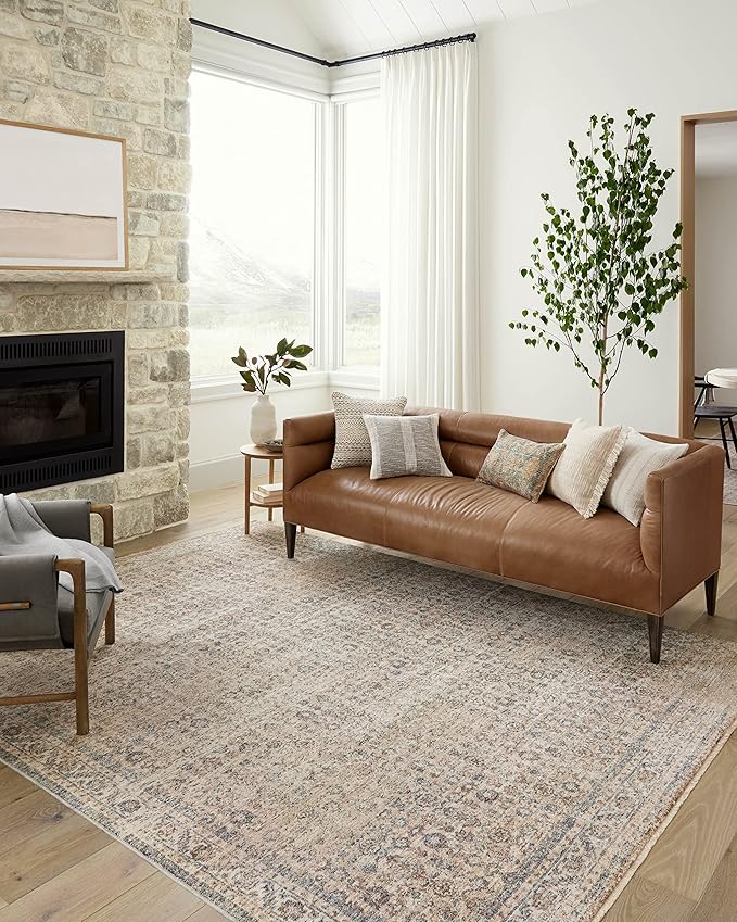 Loloi Angela Rose Blake Collection BLA-04 Beige/Denim 2'-7" x 13', .25" Pile Height, Fringe, Runner Rug